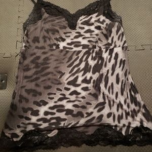 Lace Trim Cheetah Print Tank Top